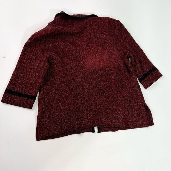 Ming Wang Cardigan Sweater Womens PL Red Open Front Faux Leather Pockets Knitted - Picture 10 of 11